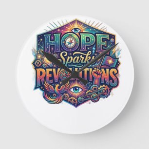 Hope Sparks Revolutions Motivational T-Shirt Round Clock