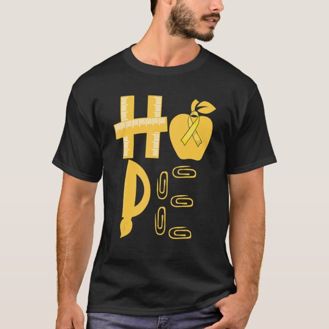 Hope Spina Bifida Awareness Yellow Ribbon Teacher T-Shirt (Front)