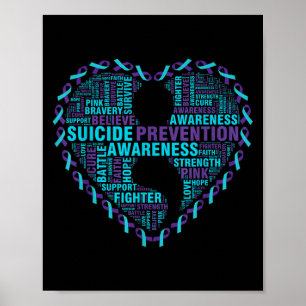 Hope Suicide Prevention Awareness Heart & Teal Poster