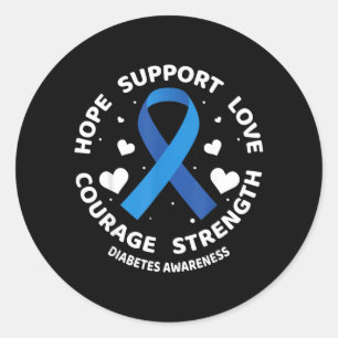 Hope Support Love Blue Ribbon Diabetes Awareness Classic Round Sticker
