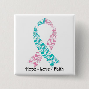 Hope Teal and Pink Awareness Ribbon 15 Cm Square Badge