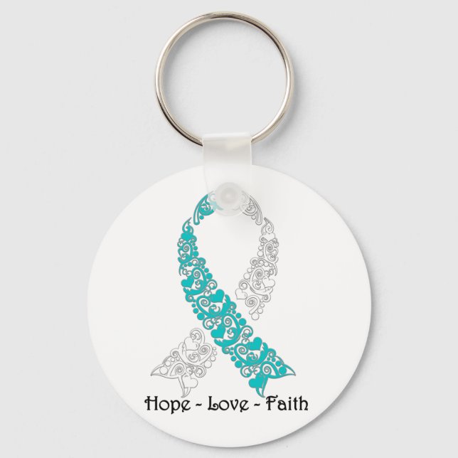 Hope Teal and White Hope Love Faith Key Ring (Front)