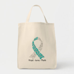 Hope Teal and White Hope Love Faith Tote Bag