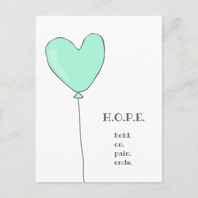 Hope - Teal Balloon with Sweet motivational quote Postcard (Front)
