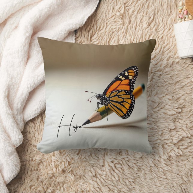 Hope Text and Monarch Butterfly On a Pencil Cushion (Blanket)