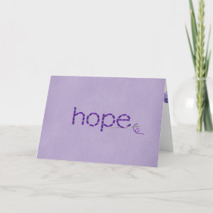 Hope text in purple stitch on embossed card