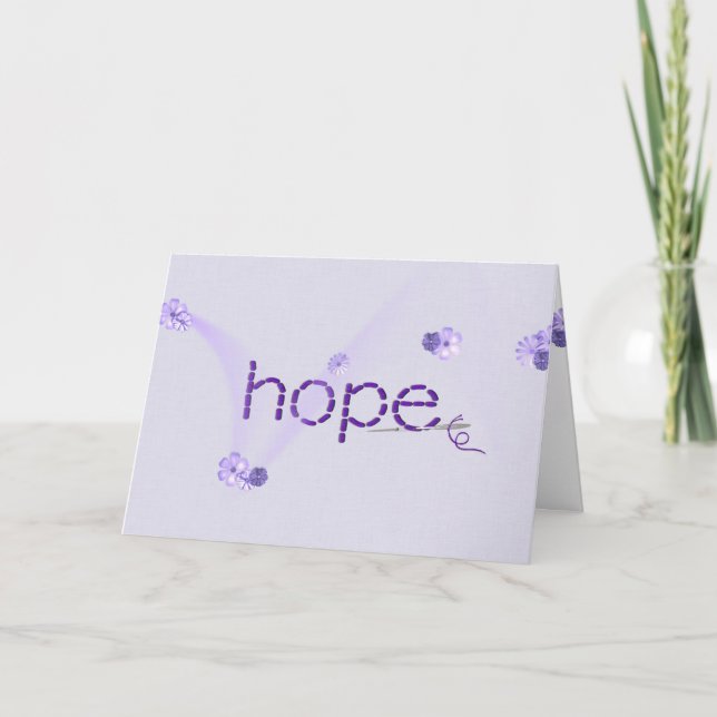 Hope text in purple stitch with flowers card (Front)