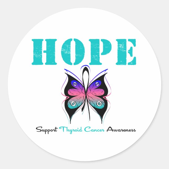 Hope Thyroid Cancer Butterfly Classic Round Sticker (Front)
