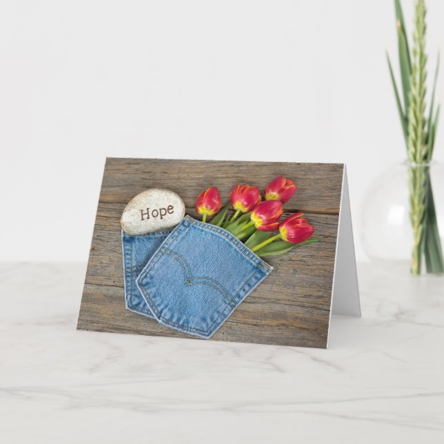 Hope tulips in blue jean pocket card (Front)