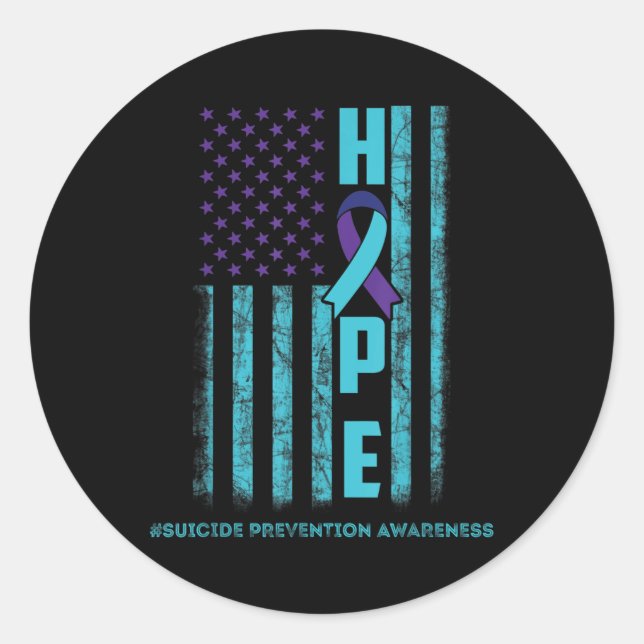 Hope Usa Flag Suicide Awareness Shirt Ribbon Menta Classic Round Sticker (Front)