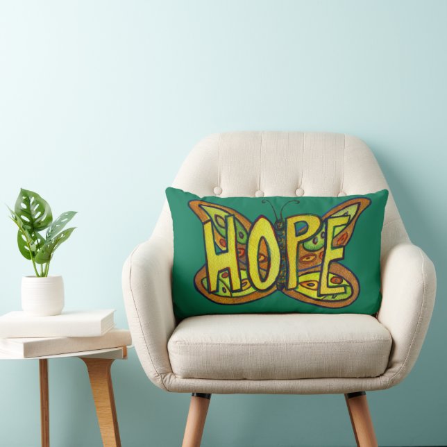 Hope Word Art Green Butterfly Accent Throw Pillows (Chair)