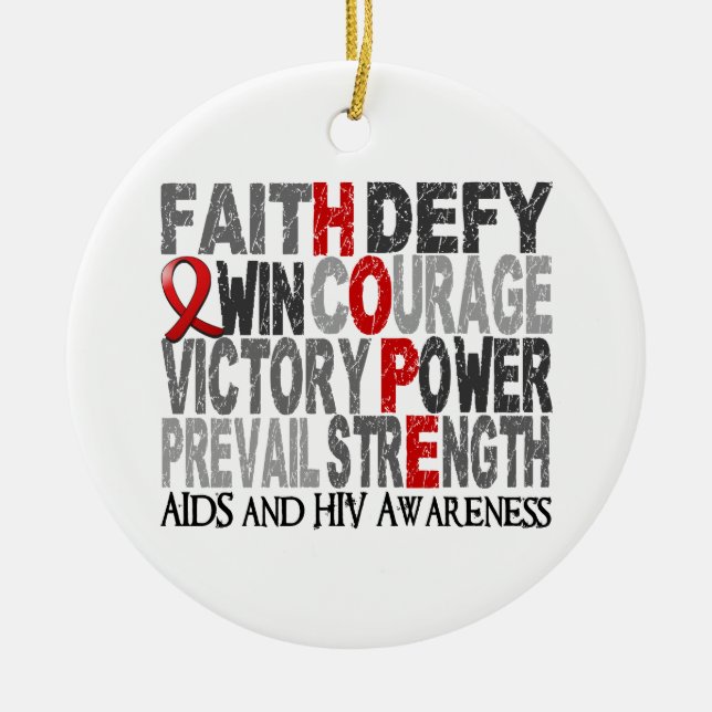 Hope Word Collage AIDS Ceramic Ornament (Front)