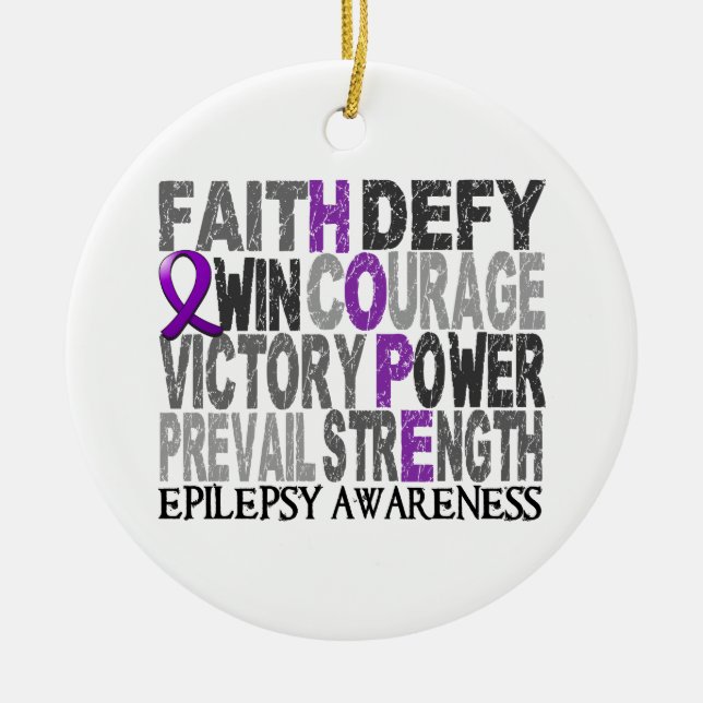 Hope Word Collage Epilepsy Ceramic Tree Decoration (Front)