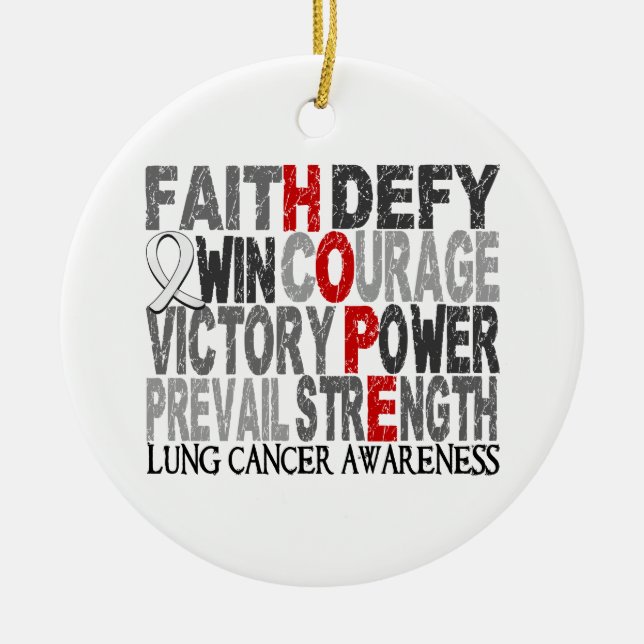 Hope Word Collage Lung Cancer Ceramic Ornament (Front)
