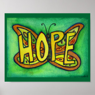 Hope Word Green Butterfly Art Print Posters