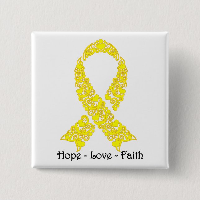 Hope Yellow Awareness Ribbon 15 Cm Square Badge (Front)