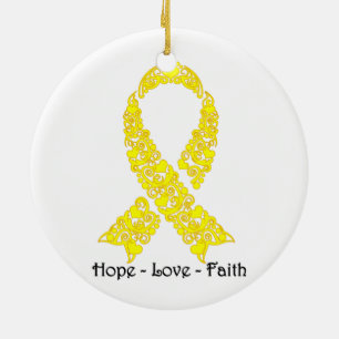 Hope Yellow Awareness Ribbon Ceramic Ornament