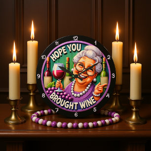 Hope You Brought Wine Large Clock