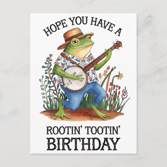 Hope You Have A Rootin' Tootin' Birthday Frog Postcard (Front)