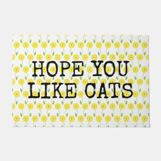 Hope You Like Cats Yellow Flowers Boho Doormat