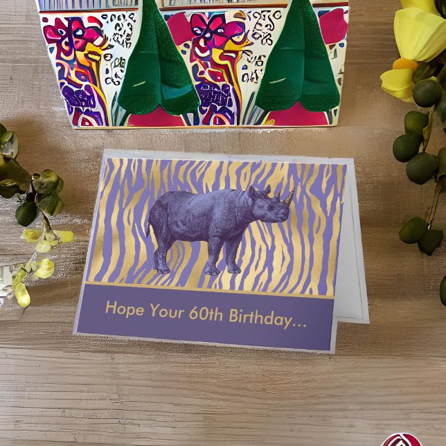 Hope Your 60th Birthday is Wild Purple Rhinoceros Card (Creator Uploaded)