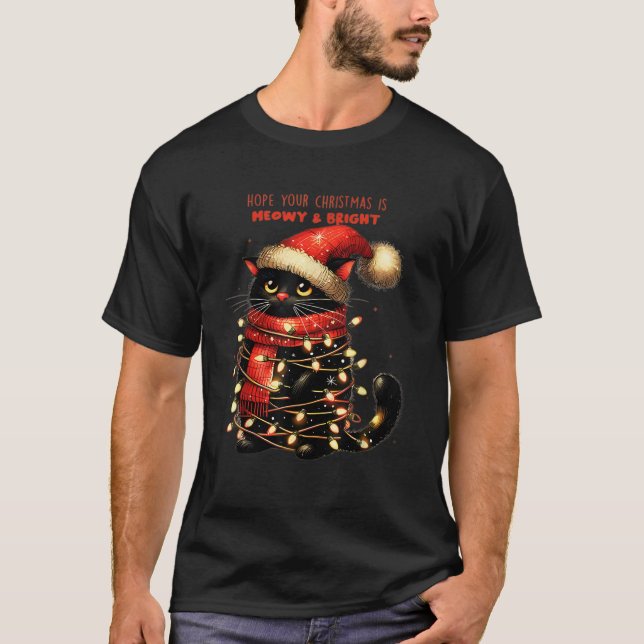 Hope Your Christmas Is Meowy And Bright Cute Cat M T-Shirt (Front)
