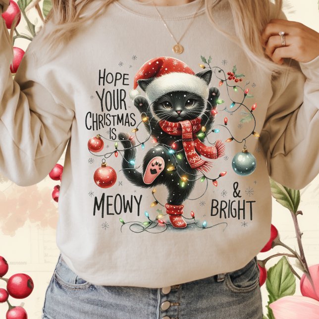 Hope Your Christmas Is Meowy and Bright-Funny Cat T-Shirt (Creator Uploaded)