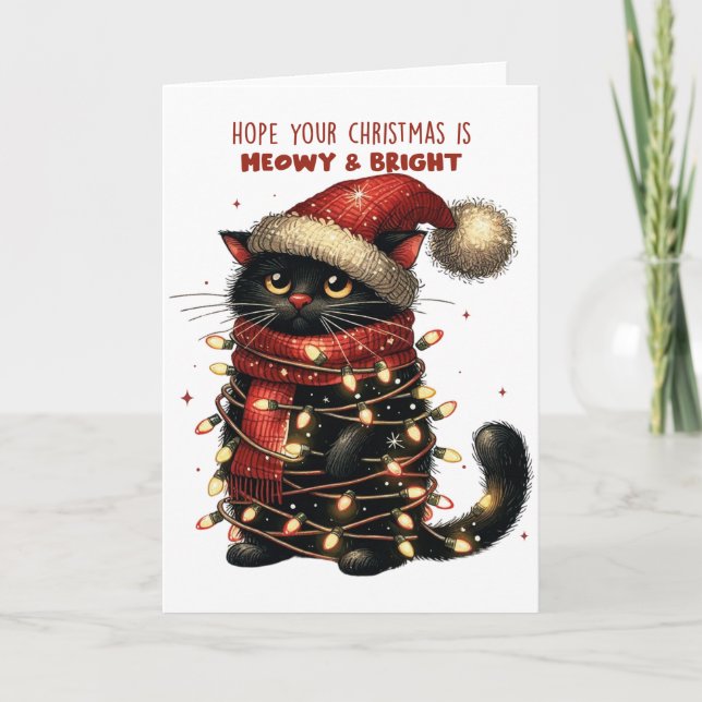 Hope Your Christmas Is Meowy & Bright Greeting Card (Front)