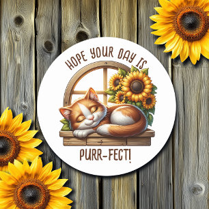Hope Your Day is Purr-fect   Cute Cat Pun Classic Round Sticker