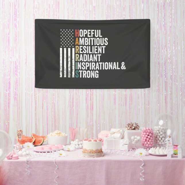 Hopeful Ambitious Resilient Radiant Harris Walz Banner (Party)