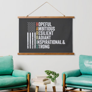 Hopeful Ambitious Resilient Radiant Harris Walz Hanging Tapestry