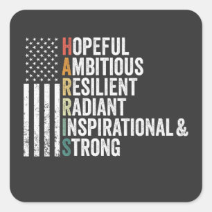 Hopeful Ambitious Resilient Radiant Harris Walz Square Sticker