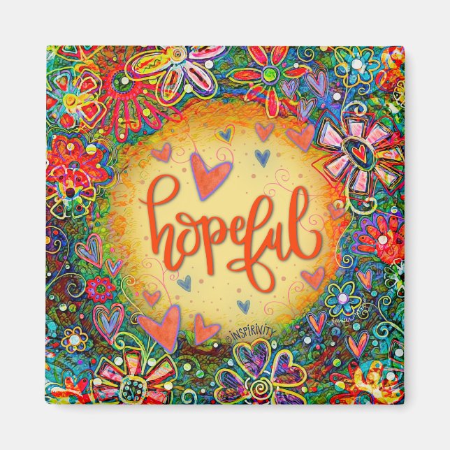 Hopeful Pretty Colourful Flowers Modern Inspirivit Magnet (Front)
