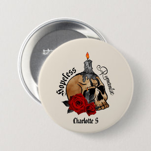 Hopeless Romantic – Gothic Skull, Red Rose 7.5 Cm Round Badge