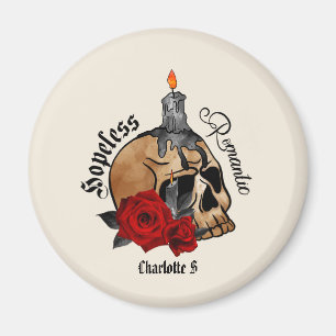 Hopeless Romantic – Gothic Skull, Red Rose Magnet