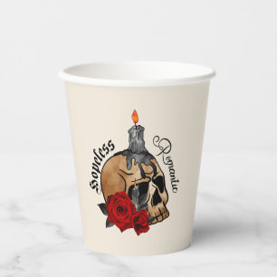 Hopeless Romantic – Gothic Skull, Red Rose Paper Cups