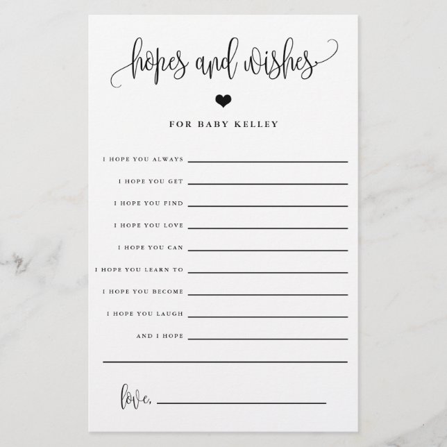 Hopes and Wishes, Baby Shower Advice Paper Card (Front)