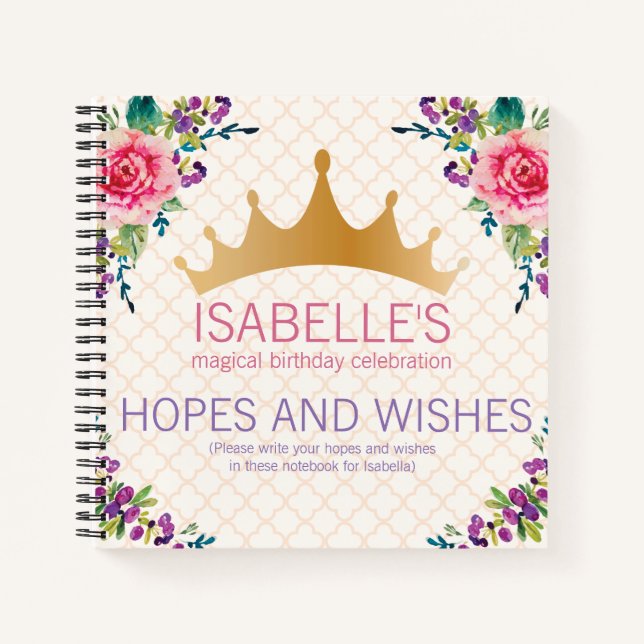 Hopes and Wishes Floral Chic Birthday design Notebook (Front)