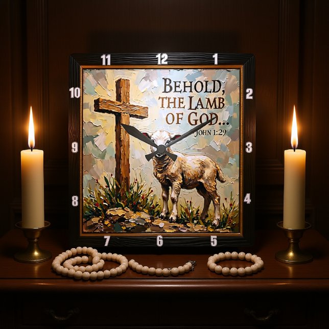 Hope's Hour: Sacred Cross & Lamb Square Wall Clock (Creator Uploaded)