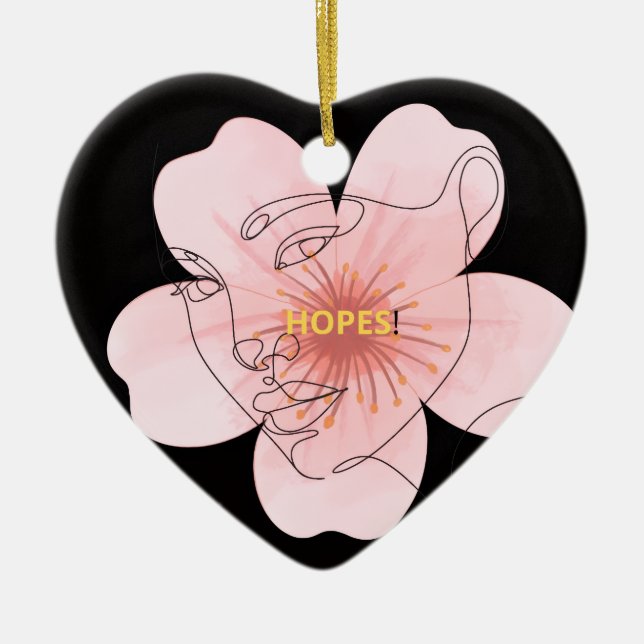 HOPES! – portrait floral minimal Ceramic Ornament (Front)