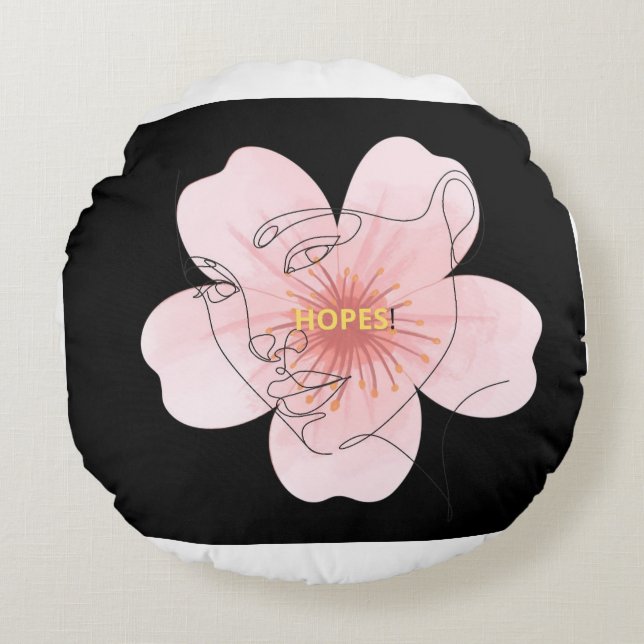 HOPES! – portrait floral minimal Round Cushion (Front)