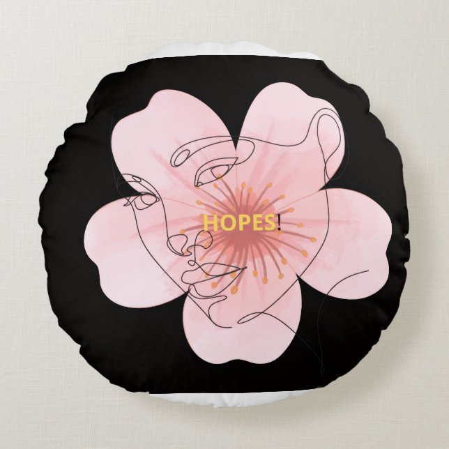 HOPES! – portrait floral minimal Round Cushion (Front)