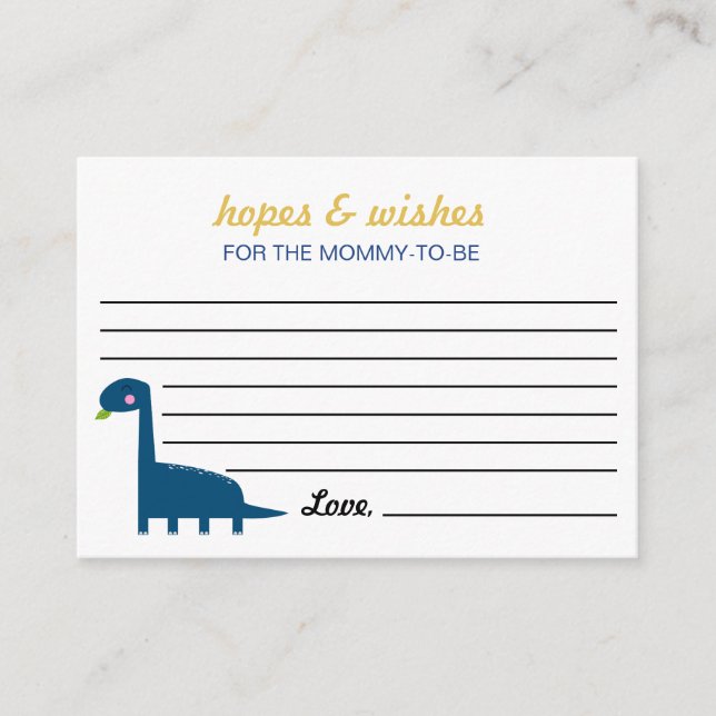 Hopes & Wishes for mum Dinosaur Baby shower Blue Enclosure Card (Front)