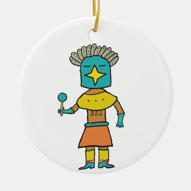 Hopi Doll Blue Star Kachina Ceramic Ornament (Front)