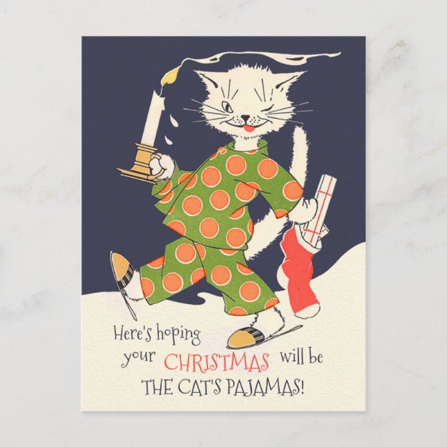 Hoping your Christmas will be The cat's pyjamas! Holiday Postcard (Front)