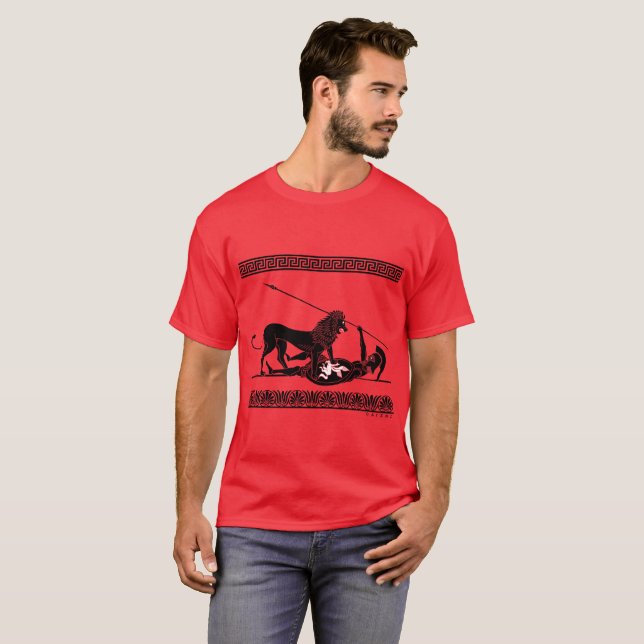 Hoplit and Lion (black on red) T-Shirt (Front Full)