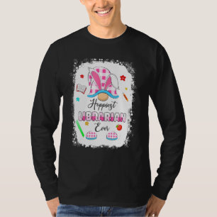 Hoppiest Librarian Ever Plaid Gnome Bunny Happy Ea T-Shirt