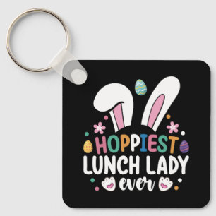 Hoppiest Lunch Lady School Easter Bunny Eggs Key Ring