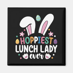 Hoppiest Lunch Lady School Easter Bunny Eggs Magnet