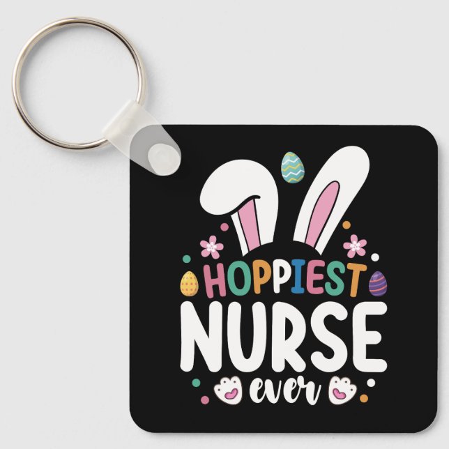 Hoppiest Nurse Ever Easter Bunny Eggs Key Ring (Front)